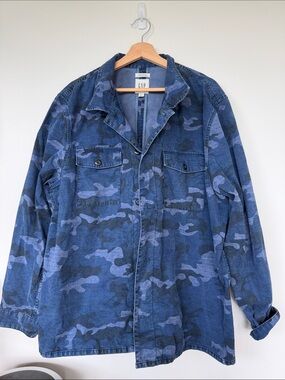 GAP Navy Blue Camouflage Button-Up Jacket